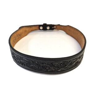 VTG Circle Y Yoakum Floral Embossed Leather Belt Black Size 28 Yellowstone Rodeo